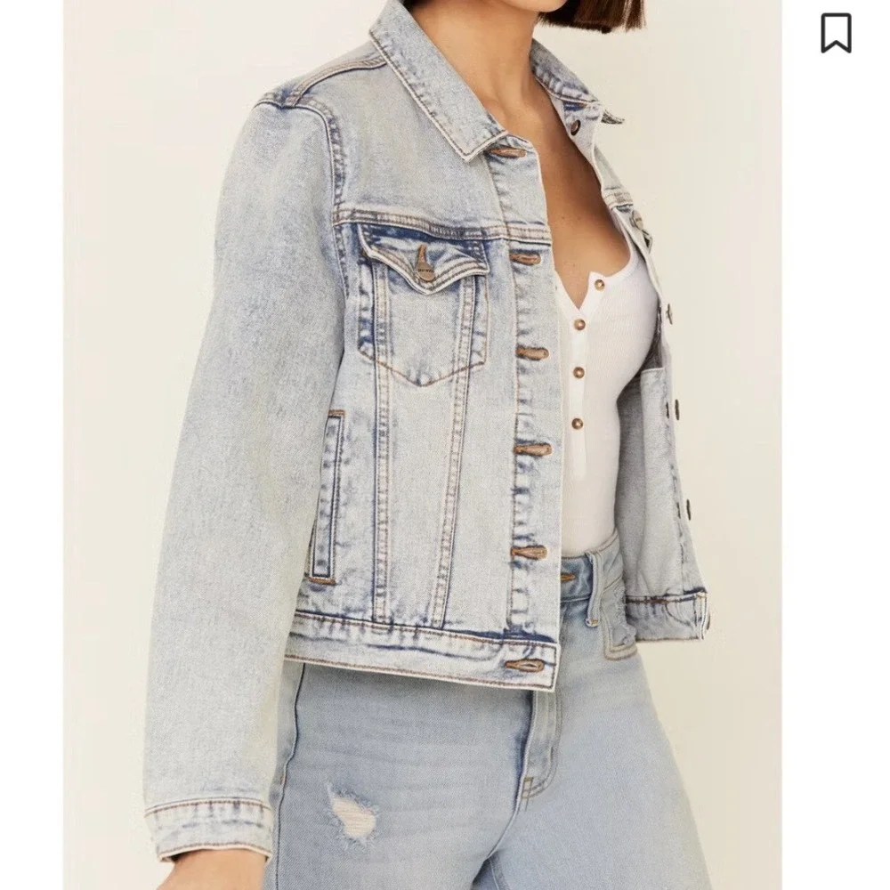 Free People X Driftwood NWT Patchwork Blue & Pink Denim Jean Jacket Size Large - Picture 4 of 11